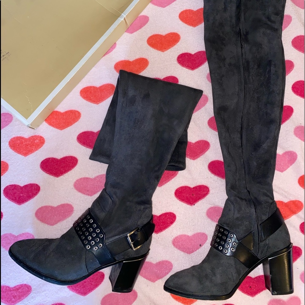 Gray Michael Kors over the knee boot with silver detail, only worn a few times